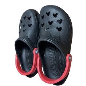 Disney Crocs MICKEY MOUSE Unisex Women 5 Men 3 Classic Clog Black Red EUC